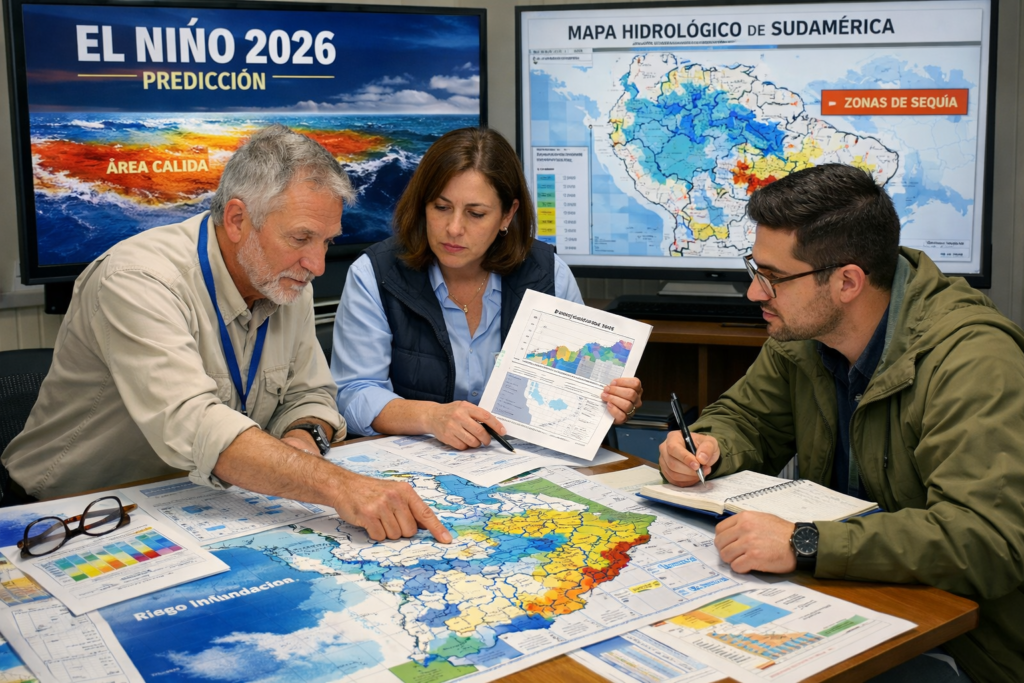 alt="Investigadores de la Universidad Nacional del Nordeste y de la Universidade Federal de Santa Maria de Brasil trabajan en un observatorio del fenómeno de El Niño 2026, que afectará a Entre Ríos"