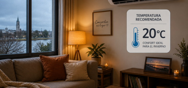 alt="Aire acondicionado frío calor configurado en 20 grados para una calefacción eléctrica eficiente en un hogar de Concordia"