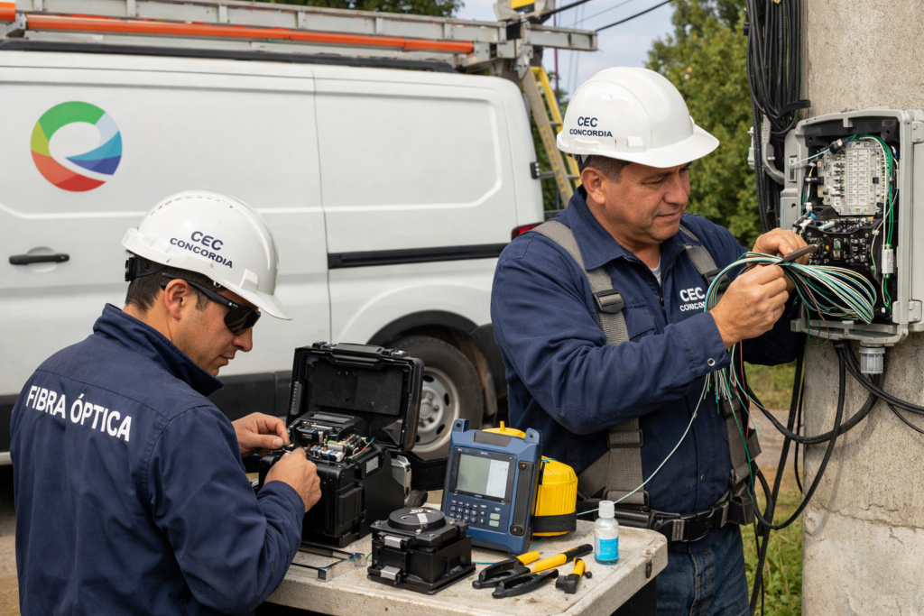 alt="Equipamiento técnico y operarios de la Cooperativa TV en Concordia"
