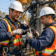 alt="Operarios de servicios públicos trabajando en tendido eléctrico para prevenir un corte de luz en Concordia"