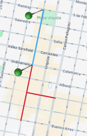 alt="Mapa urbano de Concordia mostrando la extensión peatonal proyectada para el Centro Comercial a Cielo Abierto Concordia sobre calle Entre Ríos"