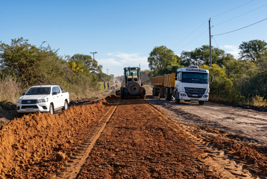 alt="Obras viales: maquinaria vial pesada realizando trabajos en rutas provinciales secundarias de Entre Ríos"