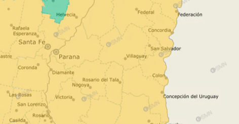 alt="Mapa oficial de la provincia de Entre Ríos bajo alerta amarilla de temperaturas bajas y frío extremo en Entre Ríos"